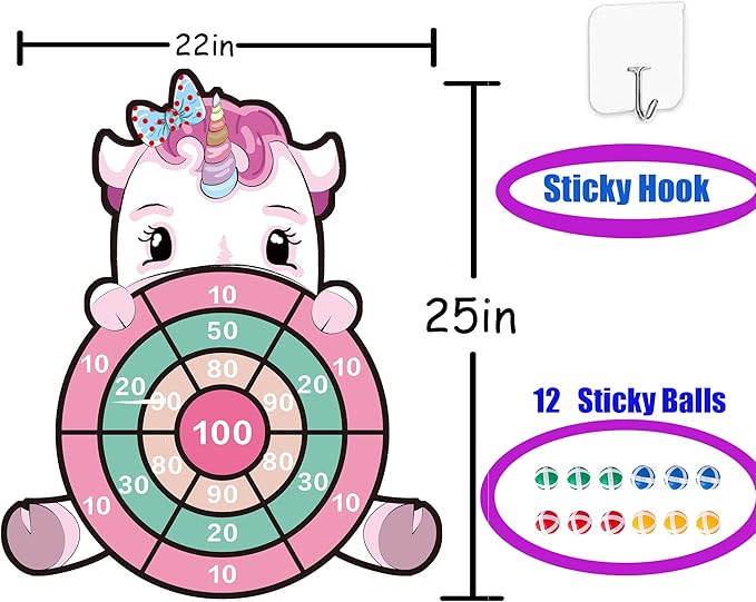 HONGID Unicorn Toys for 3-12 Year Old Girls,25”Large Dart Board Kids Toys for 6-12 Year Old Girls Teens Party Outdoor Games,Christmas Birthday Gifts for Girls Age 3-12, Pink (KL-2022)