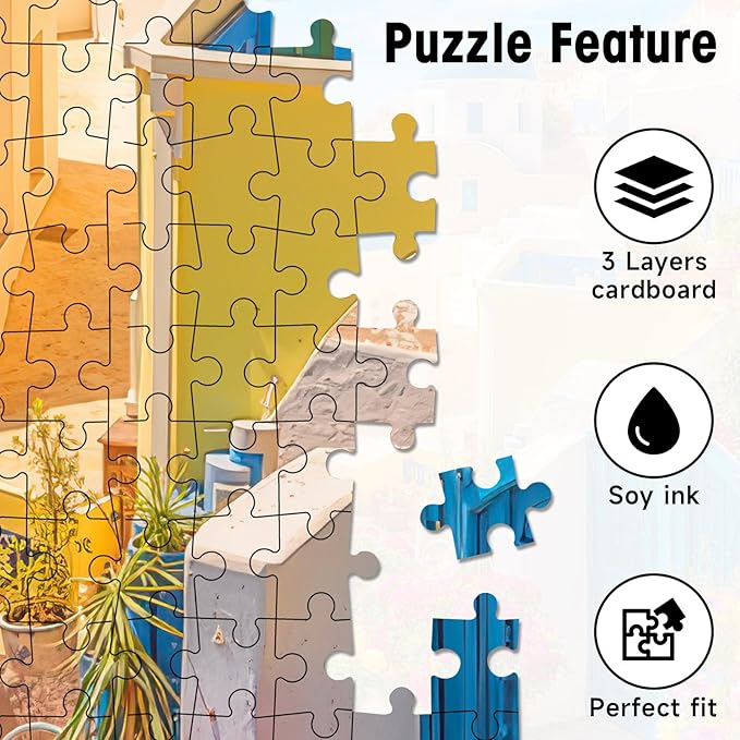 1000 Pieces Jigsaw Puzzles for Adults, Santorini Landscape Puzzle with Letters on Back, Hard Difficult Challenging Adult Puzzle for Family Game & Holiday Decor Gift