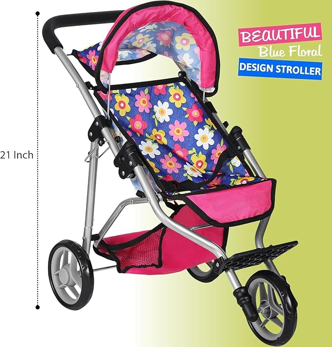 fash n kolor® Baby Doll Stroller Gift for Kids, Toy Doll Stroller with Adjustable Canopy & Storage Basket Push Pram Baby Stroller for Dolls - Foldable Doll Stroller for Pretend Play Dolls Accessories