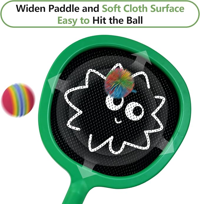 Racquet Paddle Bouncy Ball Play Set for Kids Adults Family Activities Rackets, Indoor Outdoor Play Games,Children’s Pool Beach Sport Toys(with 4 Balls)