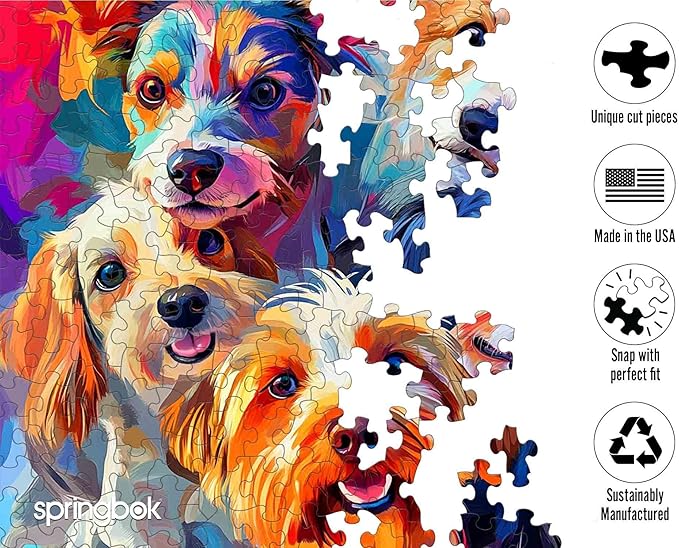 Springbok Puppy Rainbow 500 Piece Jigsaw Puzzle for Adults and Family - Colorful Dogs - Unique Cut Pieces - Made in USA