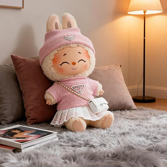 Doll Clothing Set (No Doll), Cute Cropped Straw Hat, Crossbody Bag, Dress, Suitable for 15-17cm Dolls, Outfit Accessory Set for Unique Styling (Pink-Pra)