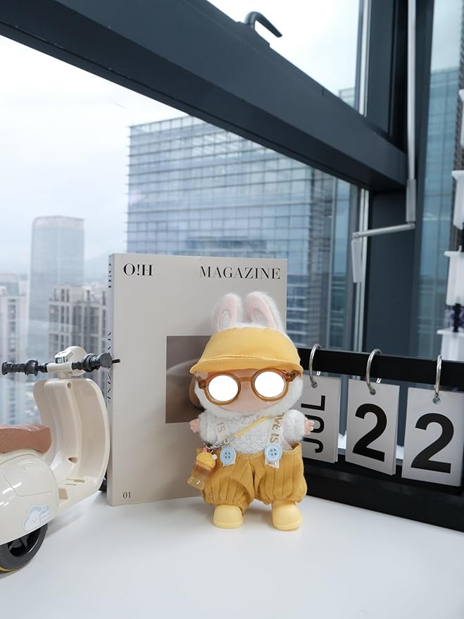 Clothes for 17cm Doll, 6 pcs Set Doll's Outfits Luxury Dress Shirt Pants Glasses Hat Shoes Accessories Fashion Stylish Adorable Dolls Clothes (No Doll) (Beer Yellow)