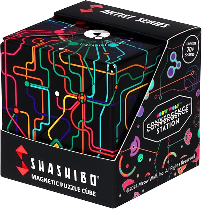 Shashibo Shape Shifting Box - STEM Fidget Toy with Ultra Strong Magnets - Sensory Puzzle Cube Transforms Into 100+ Shapes, Easter Basket Stuffers Gift for Kids, Teens, and Adults (QDOT Map)