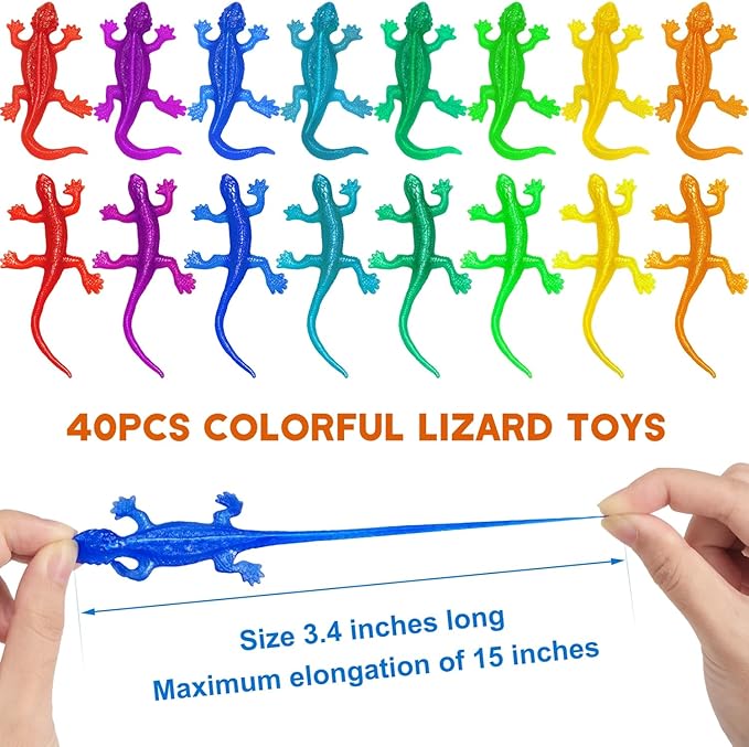 40Pcs Stretchy Lizard for Halloween, 8 Color Lizard Toys for Kids Fake Lizards Set for Halloween, Rubber Lizards Toy for Parody Filler
