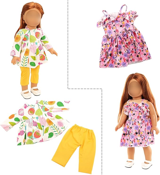 BARWA 18 inch Doll Clothes and Accessories 5 Sets Clothes Dress Outfits with 2 Pairs Shoes for 18 Inch Dolls