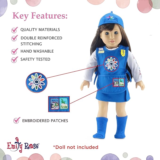 Emily Rose 18 Inch Doll Clothes - 5PC Daisy Girl Scout Uniform Including Embroidered Patches | Officially Licensed | Compatible with American Girl Dolls | USA Business