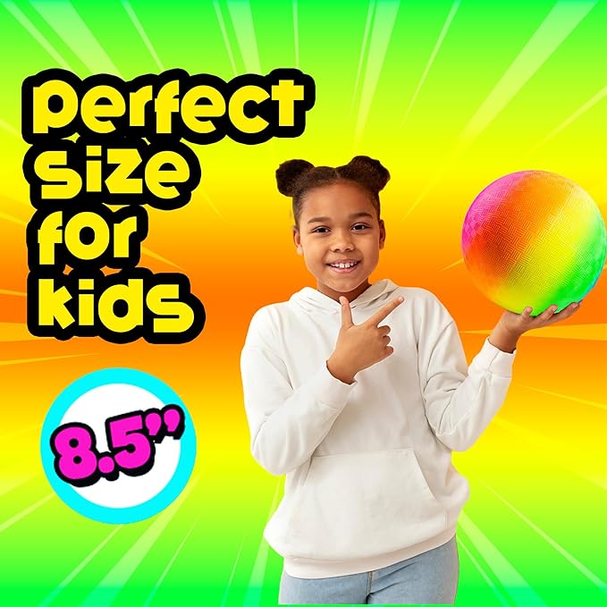 Rainbow Playground Ball - 8.5Inch (Pack of 1) Rubber Bouncy Inflatable Balls for Kids and Adults, Indoor and Outdoor Games, Kickball, Dodgeball, Four Square, and More