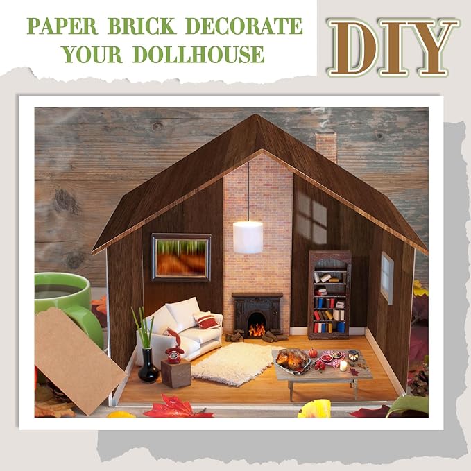 Flutesan 12 Pcs Miniature Dollhouse Wallpaper and Flooring Peel and Stick Mini DIY Self Adhesive Dollhouse Accessories 8.27 x 11.69 Inch (Elegant Style)