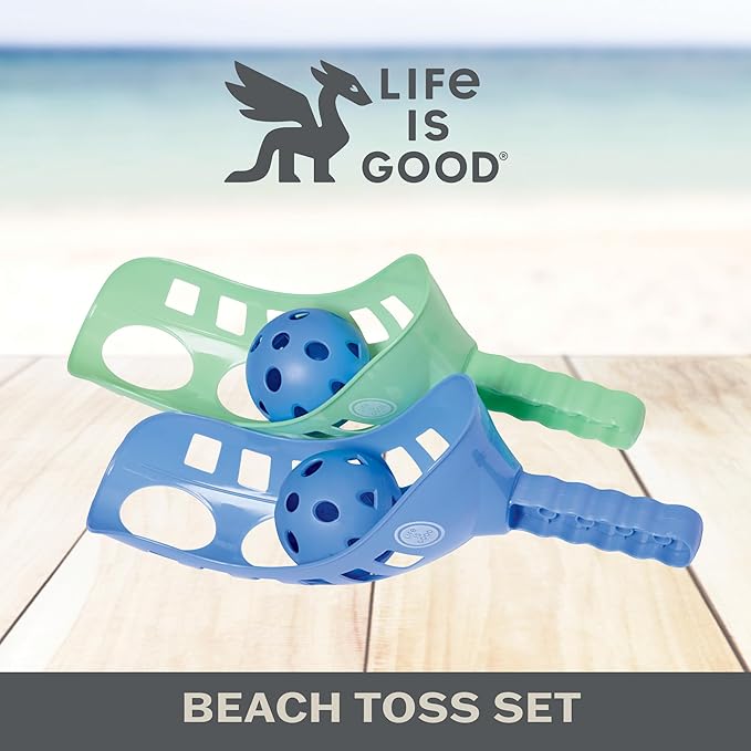 Life is Good Scoop Toss Game (Spearmint Green/Royal Blue), Beach & Backyard Catch Game with 2 Durable Scoops, 2 Balls & Storage Bag, Active Family Outdoor Games for Vacations, Parks & Picnics