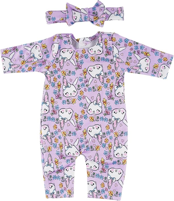 6 Sets Doll Clothes and Headbands Pajamas for 15-18 Inch Dolls, Cute Pattern Jumpsuit Outfits, 12 PCs Total Doll Accessories