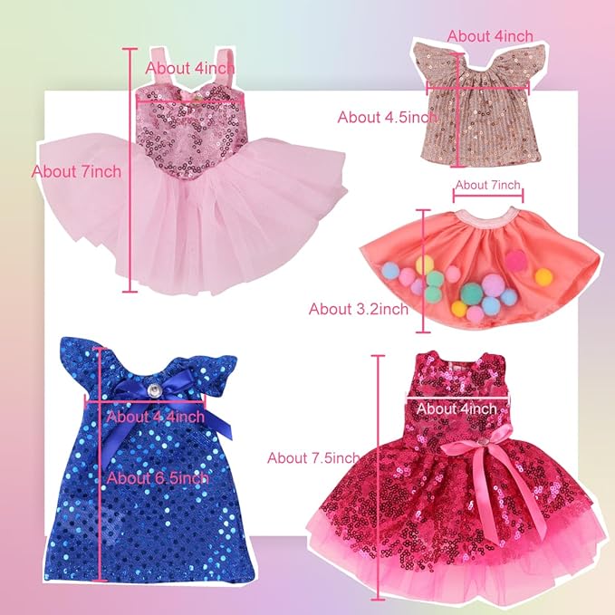 fit for 14 inches Girl Dolls' Clothes, for 14" Glitter Girl Wellie Wishers Baby Doll, 10 Sets Clothes and Accessories (14 inch Doll Clothes)