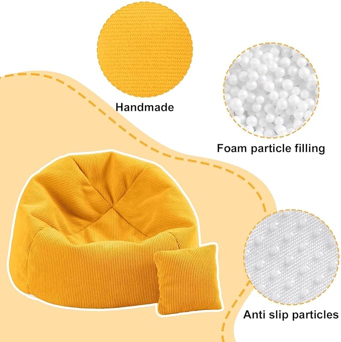 Doll Car Seat Compatible with Labubu, Handmade Bean Bag Chair for 5.9-6.7 inch Doll, Anti-Slip Bottom, Cute Doll Accessories for Display, Fans&Collectors Gifts, Durable Corduroy Fabric (Yellow)