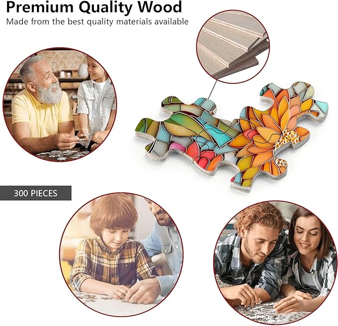 Great Jigsaw Puzzles for Adults 300 Pieces Stained Glass Mosaic Art Flowers Puzzles for Adults Toys Gift Family Decoration Kids Puzzle