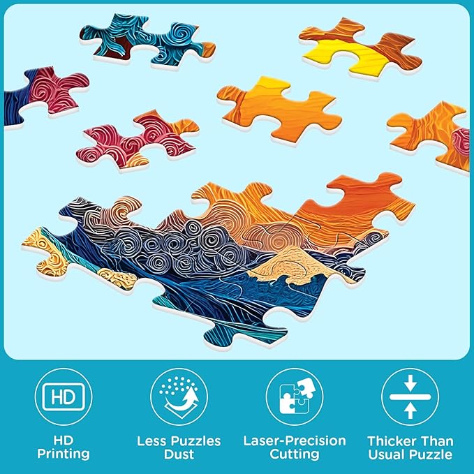 500 Piece Puzzles for Adults, Great Wave Jigsaw Puzzle, Unique Artwork, Recycled Cardboard Puzzle 500 Pieces Gift for Birthday, Home Decor, Fun for Family Entertainment Puzzle for Adults, 20.5 x15 in