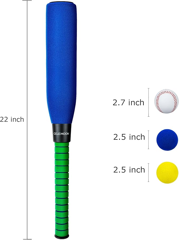CeleMoon 22 Inch Kids Foam Soft Baseball Bat Toys with 6 Balls for Kids Toddlers Youths Outdoor Indoor Sport T Ball Game Playing, Blue