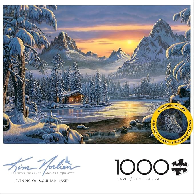 Buffalo Games – Kim Norlien - Evening On Mountain Lake - 1000 Piece Christmas Jigsaw Puzzle - Festive, Holiday Puzzles for Adults – Precision-Cut Pieces, Winter Artwork, Relaxing Fun