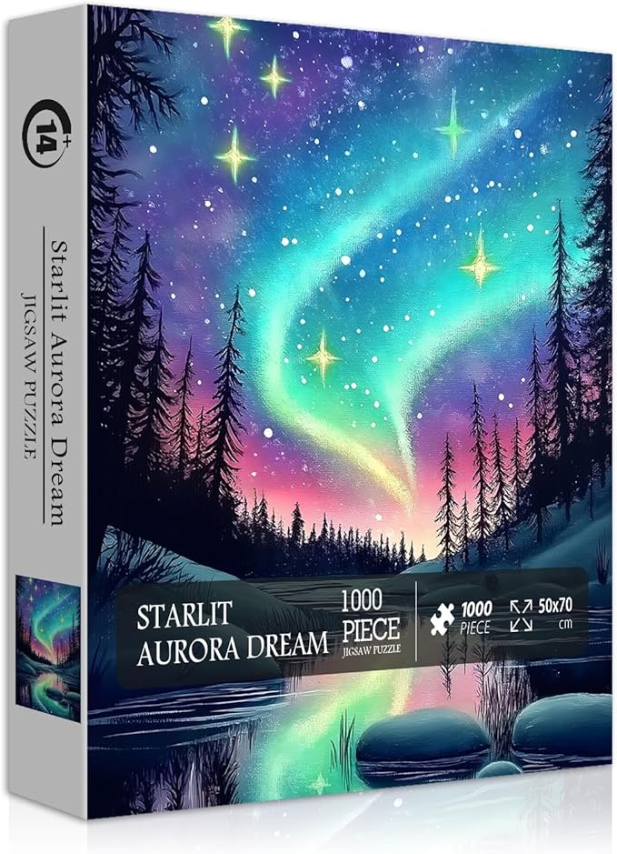 Magic Northern Lights Puzzles for Adults 1000 Pieces, Nature Fantasy Landscape Puzzle Tree Star, Starry Night Puzzles Galaxy, Challenging Scenery Jigsaw Puzzles Aurora Light