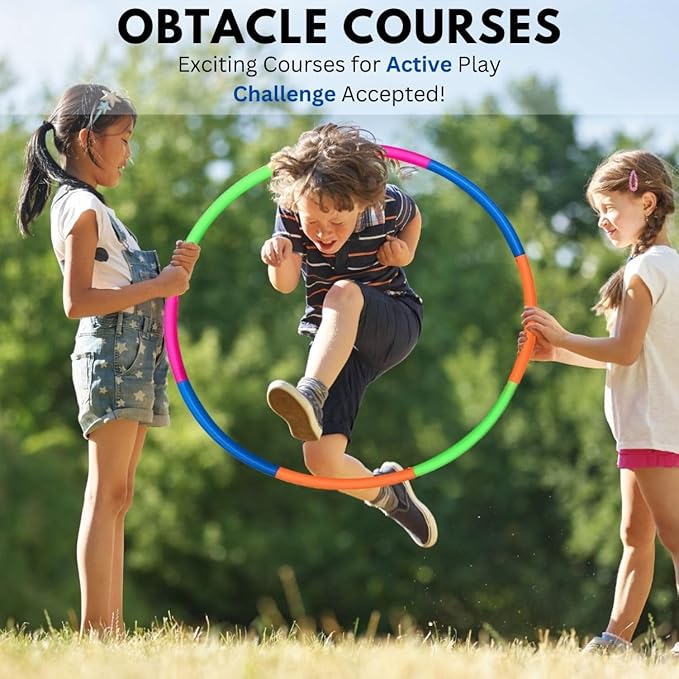 Kids Exercise Hoop, Snap Together Detachable Adjustable Weight Size Plastic Toy Hoops - Spinning Rings for Sports, Exercise, Playing, 32-Inch