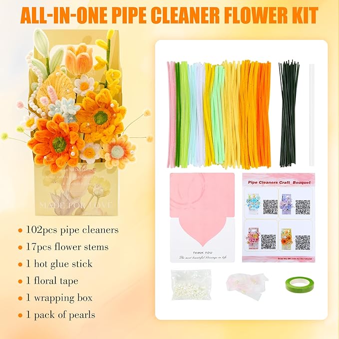 ERNTRNL Pipe Cleaners Craft - Pipe Cleaners Flower Making Kit Craft Supply Pipe Cleaners Bulk for Crafts Art Project Activity，Birthday Mother’s Day Anniversaries Graduations Gifts