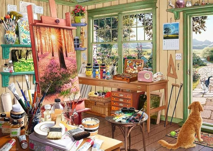 Ravensburger My Haven Artist's Shed 1000 Piece Jigsaw Puzzle | Relaxing Puzzle Imagery | Every Piece Unique with Softclick Technology | Durable Blueboard Made from Eco-Friendly Materials