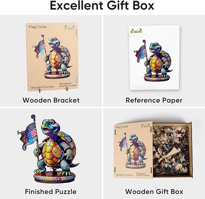 Bovearto Wooden Puzzle for Adults, Flag Turtle Wood Puzzles, Tortoise Puzzle Unique Shaped for Adults Kids Puzzles Family Games for Adults Game Large Size (15.6"*17.3")