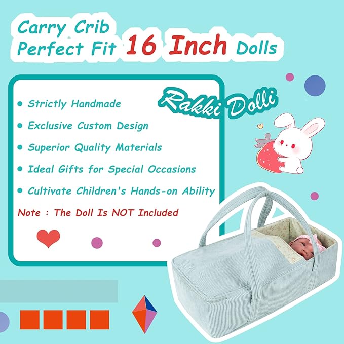 Rakki Dolli Doll Carrier Doll Carry Cot Carry Crib Set with Feeding Utensils Feeding & Changing Accessaries 7 Pieces Set, Fits for 16-18 Inch American Girl Dolls