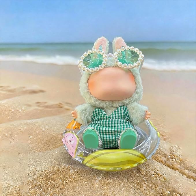 Doll Clothes for LABUBU, 4-Piece Summer Set with Accessories: Bikini, Inflatable Ring, Sunglasses & Air Pump for Pool Party (Doll Not Included)