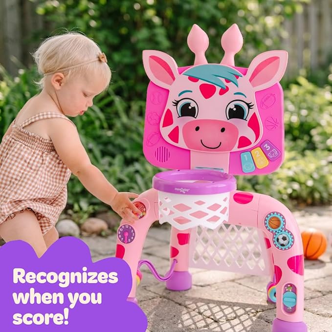 Move2Play, Giraffe Basketball Hoop & Soccer Goal Activity Center | 30+ Sounds & Lights | 1, 2, 3+ Year Old Gift & Birthday Present | 6, 12, 18, 24+ Month Toy For Baby, Toddler, Boys, & Girls