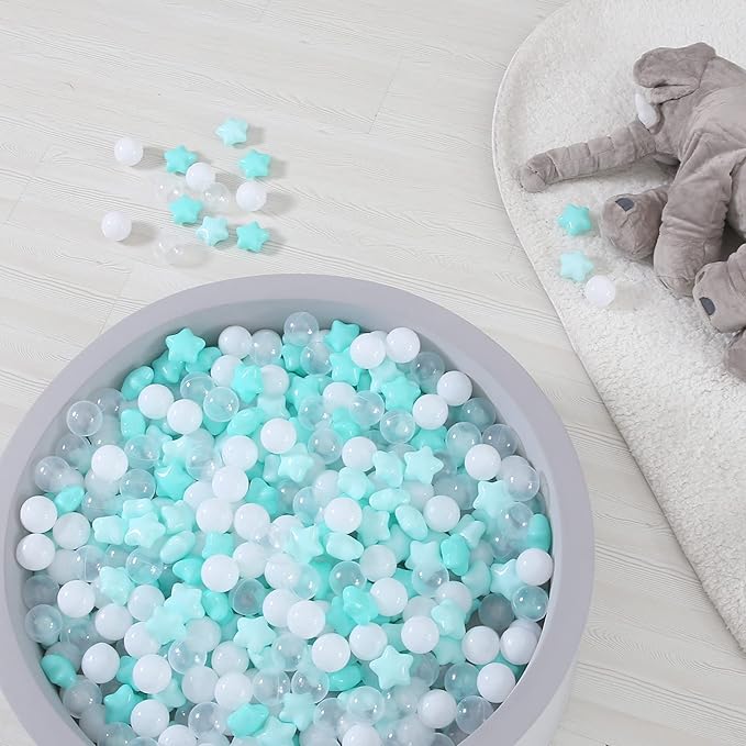 TRENDPLAY Star Ball Pit Balls for Toddlers -50 100 200 Count Star Balls Different Shapes, Non-Toxic Plastic Balls for Safe Play, Boys Girls Festival Party Decoration