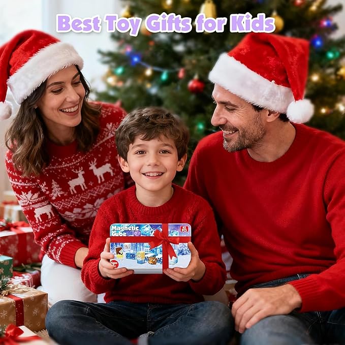 Magnetic Blocks - 45Pcs 0.8in Travel Toys Transparent Magnetic Building Block with Magnetic Tin Box for Kids, Light Up Magnet Block Blue Princess, Princess Toy for Girl 3+ Christmas Birthday Gift