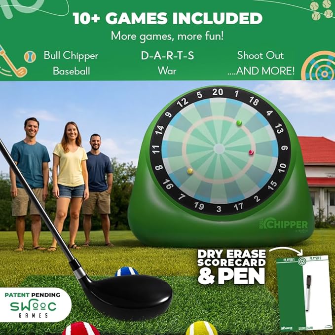 Swooc Games® - Bull Chipper™ | Giant Golf Darts with 10+ Golf Games | Backyard Game with Air Pump | Yard Game for Adults | Giant Outdoor Fun for Adults and Family | Outside Activity - Golf Chipper