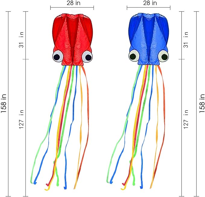Large Octopus Kites, Long Tail Beautiful Easy Flyer Beach Kites, Good Kite for Kids and Adults Easy to Fly(Red+Blue)