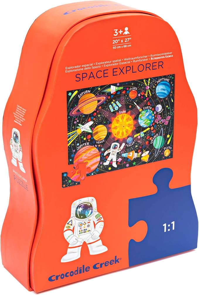 Crocodile Creek 36-Piece Jigsaw Floor Puzzle - Fun Floor Puzzles for Kids Ages 3-5 - Heavy-Duty Shaped Box for Storage - Space Explorer - 24" W x 18" H Finished