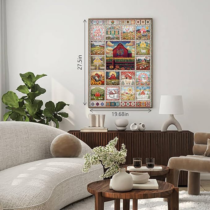 PICKFORU Farmyard Collage Puzzles for Adults, Vintage Animal Farm Barn Jigsaw Puzzles 1000 Pieces Rooster, Challenging Unique Retro Scene Theme as Wall Decor