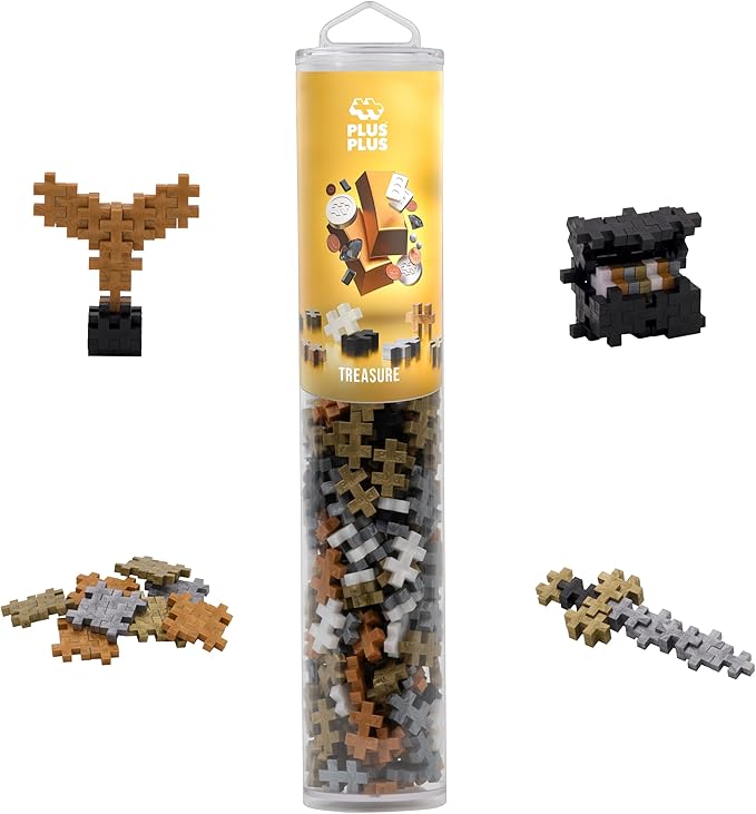 PLUS PLUS 240 Piece Interlocking Building Blocks for Kids, Open Ended Connecting Toys, Stem Bin Classroom Mini Manipulatives - Treasure Mix Play Tube