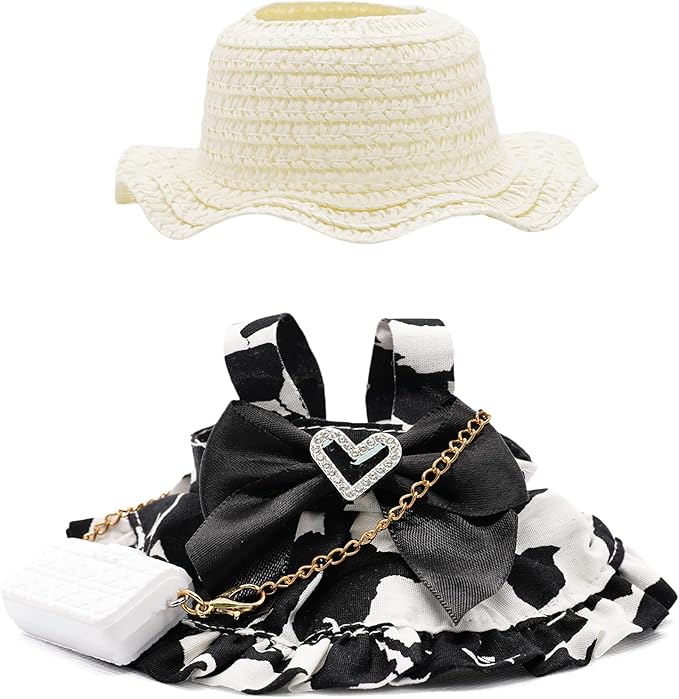 Clothes for 17cm Dolls, 2 Piece Set Includes a Dress and Hat - Stylish Adorable Dolls Clothes Accessories - Ideal for Collectors - No Doll (Black)