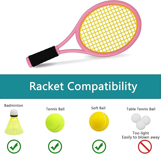 Crefotu Kid Tennis Racket Set for Toddler,Children,Sponge Handle, includes 6 Badminton, 1 Tennis Ball, Bag and 2 Balls - Increase Children's Sports,Improve Tennis Skills