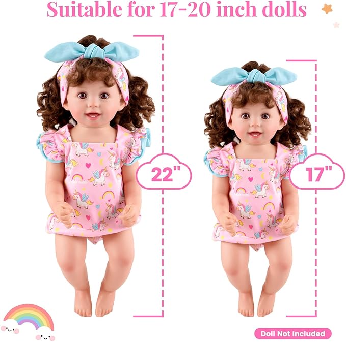 BABESIDE 3 Pcs Reborn Baby Doll Clothes Set for 17-22 Inch Dolls, Cute Animal-Themed Outfits with Matching Headbands & Accessories, Realistic 18 Inch Baby Doll Clothes,Pretend Play Toy for Kids