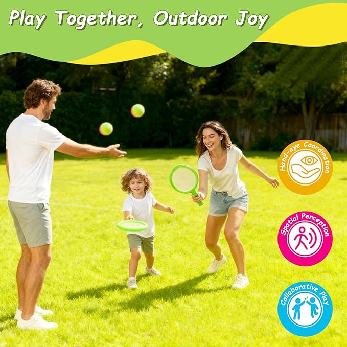 Double the Fun, 2-in-1 Toss and Catch Game with Dual-Sided Paddles, Ultimate Outdoor Activity Set for Kids 3+ Family. Perfect Outside Toy for Beach, Yard, Camping, an Engaging Gift for Boys and Girls