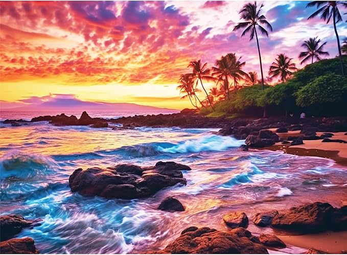 500 Piece Beach Puzzle for Adults-Sunset Puzzle | Recycled Cardboar Jigsaw Puzzles 500 Pieces | Challenging Family Activity Great Gift Idea for Family Friends | Difficult Puzzles Size 20.5 x 15 inches