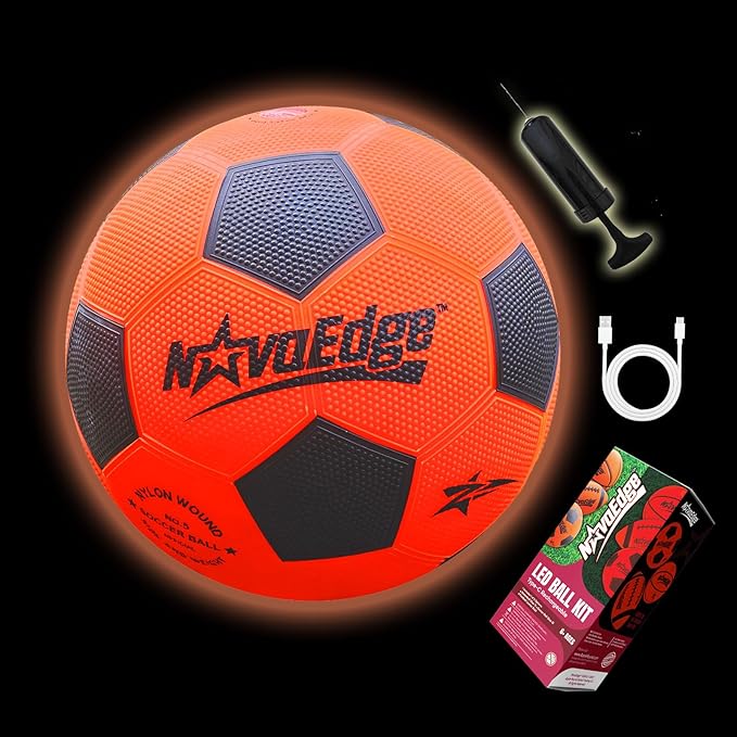 Glow in The Dark Soccer Ball | USB-C Rechargeable LED Light Up Ball | Official Size 5 for Kids & Adults | Gift for Boys & Girls Ages 6+ | Indoor Outdoor Night Games