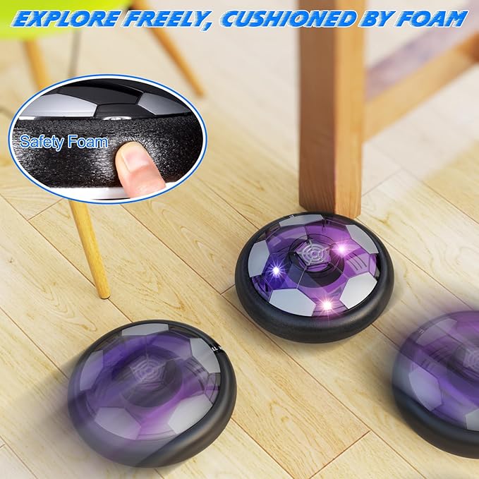 Kids Toys Hover Soccer Ball (Set of 2) with LED Lights and Foam Bumper for Age 3 4 5 6 7 8-16 Year Old Boys Girls, Rechargeable Air Powered Hover Balls with 2 Goals for Indoor Outdoor Game