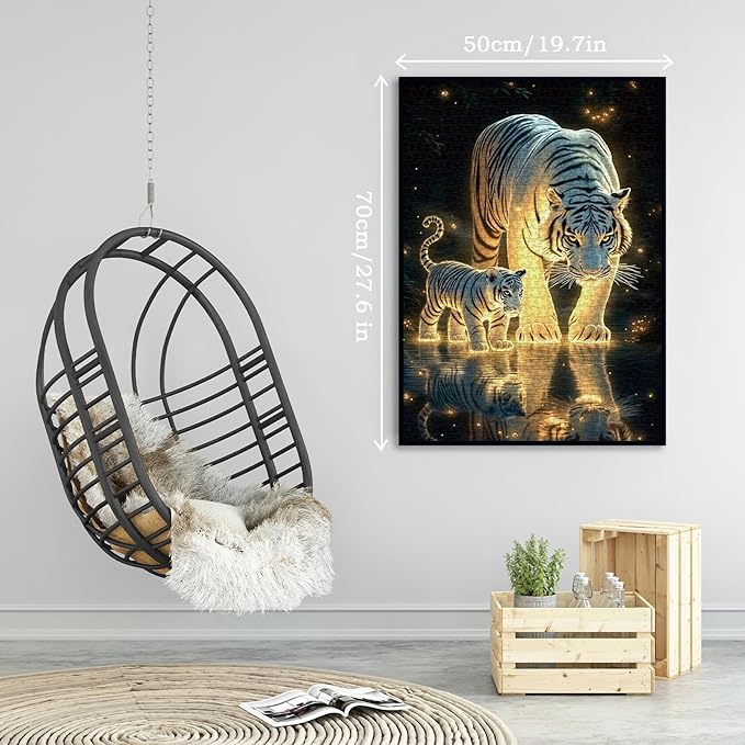 White Tiger Family Puzzles for Adults 1000 Pieces, Nature Wildlife Scene Jigsaw Puzzles, Animal Art Puzzles