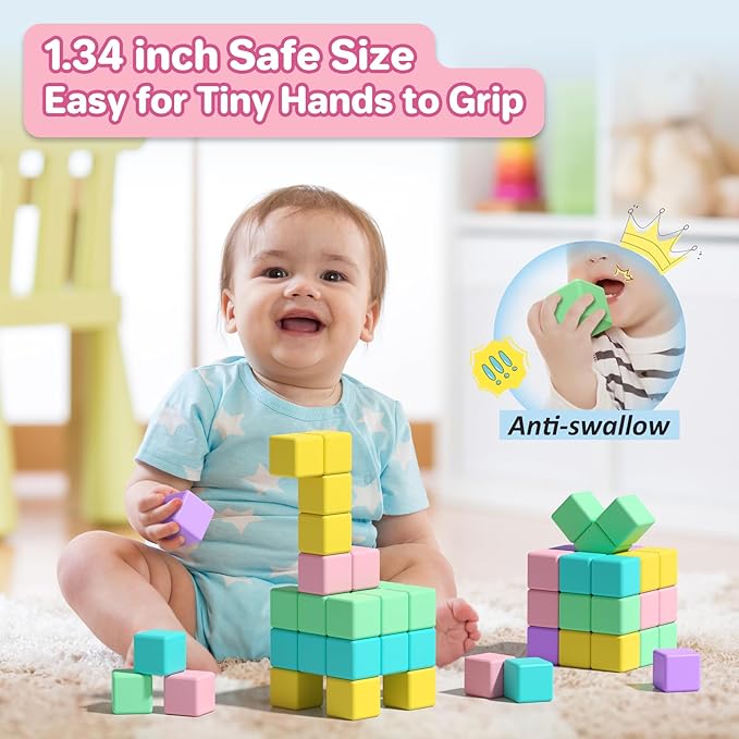 Magnetic Blocks for Toddlers, 1.34in Macaron Magnetic Building Cubes for Kids Ages 1-3, Stem Preschool Stack Construction Educational Toys for 3+ Years Old Boys Girls