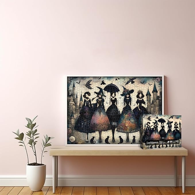 Raven Night Jigsaw Puzzle 1000 Pieces, Hard Puzzles for Adults Gothic Woman, Vintage Art Hard Impossible Puzzle as Scary Halloween Decor