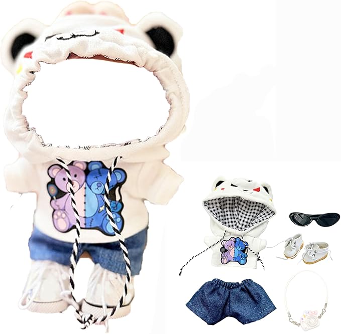 17cm Doll Clothes - 5 Set 17cm Doll Outfit & Accessories,17cm Doll Hoodie Set,Hoodie+cpants+Camera+Shoes+Camera(Style-B)