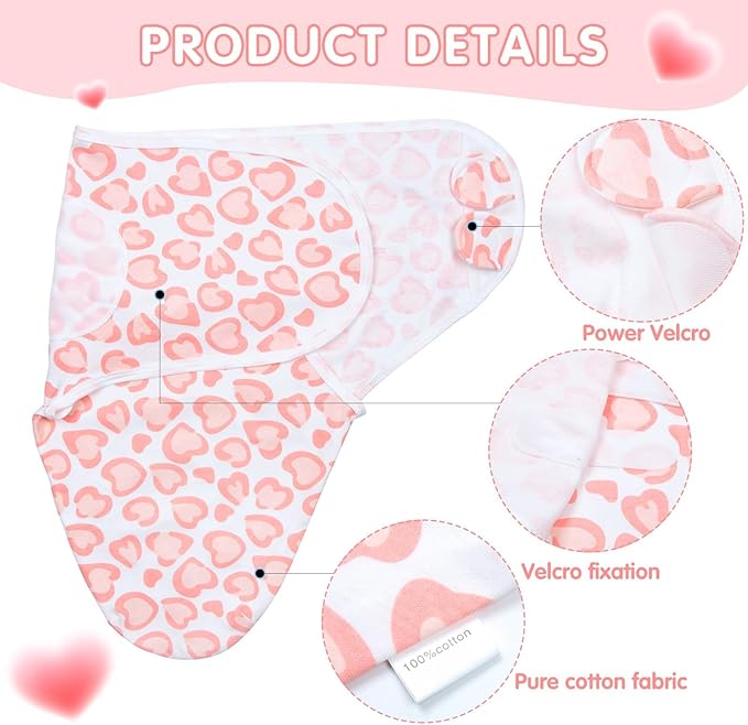 Reborn Baby Doll Clothes Swaddle Blanket 4pcs Accessories Set for 17-22 Inch Reborn Dolls Pink Heart Blanket Newborn Baby Girl Accessories