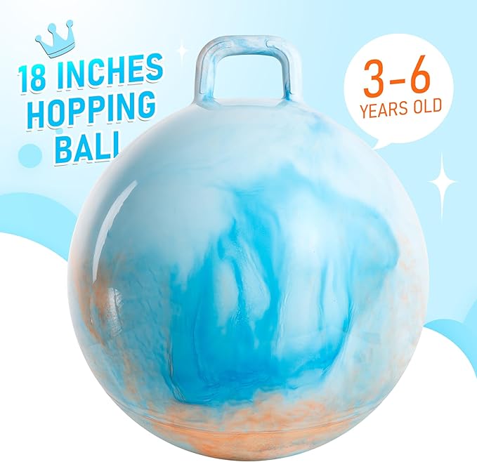 U&C Planet Hopper Ball 18 inches Bouncy Ball with Handle for Kids Age 3-6 Clouds Hoppity Hop Sit and Bounce Jumping Hopping with Pump and Gift Box Great Gift for Birthday Easter Basket Stuffers
