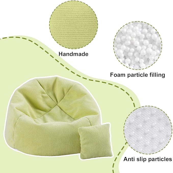 Doll Car Seat Compatible with Labubu, Handmade Bean Bag Chair for 5.9-6.7 inch Doll, Anti-Slip Bottom, Cute Doll Accessories for Display, Fans&Collectors Gifts, Durable Corduroy Fabric (Light Green)